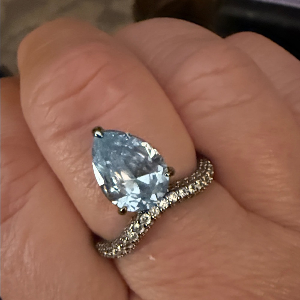 Silver and Blue Teardrop Gemstone Ring